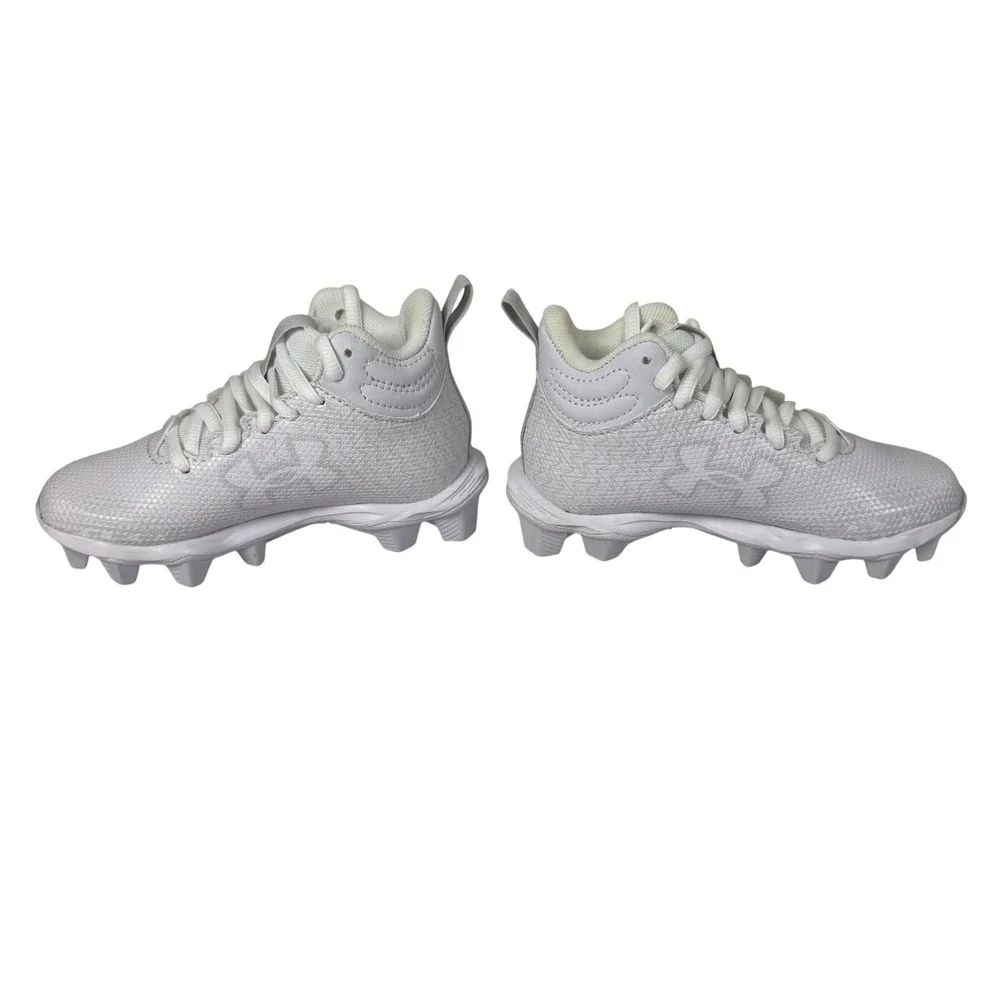 Under Armour White Kids Cleat Sneakers with Silver Logo